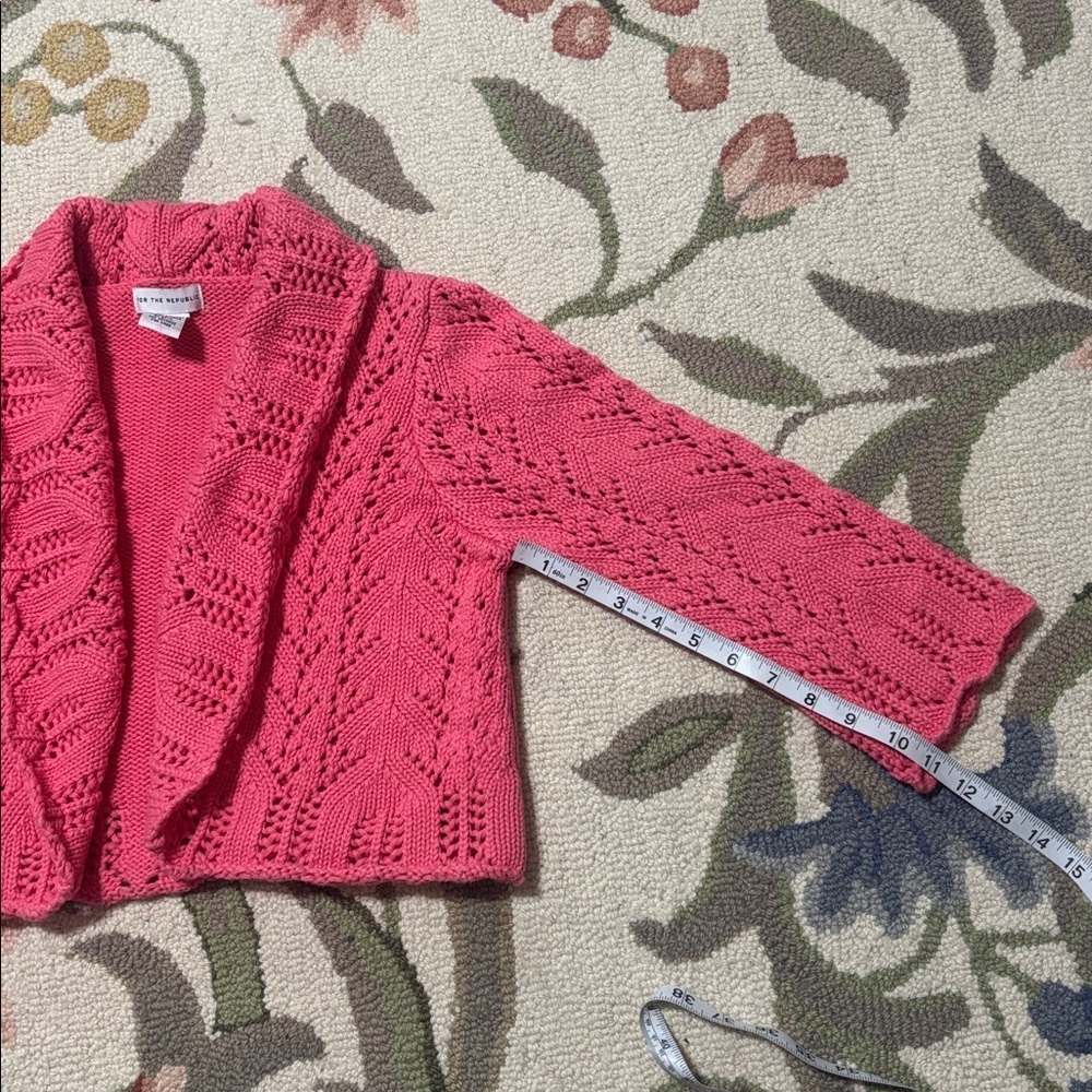 For The Republic Vintage cable knit Pink Cotton Sweater, crop, shrug, Medium - Picture 3 of 6